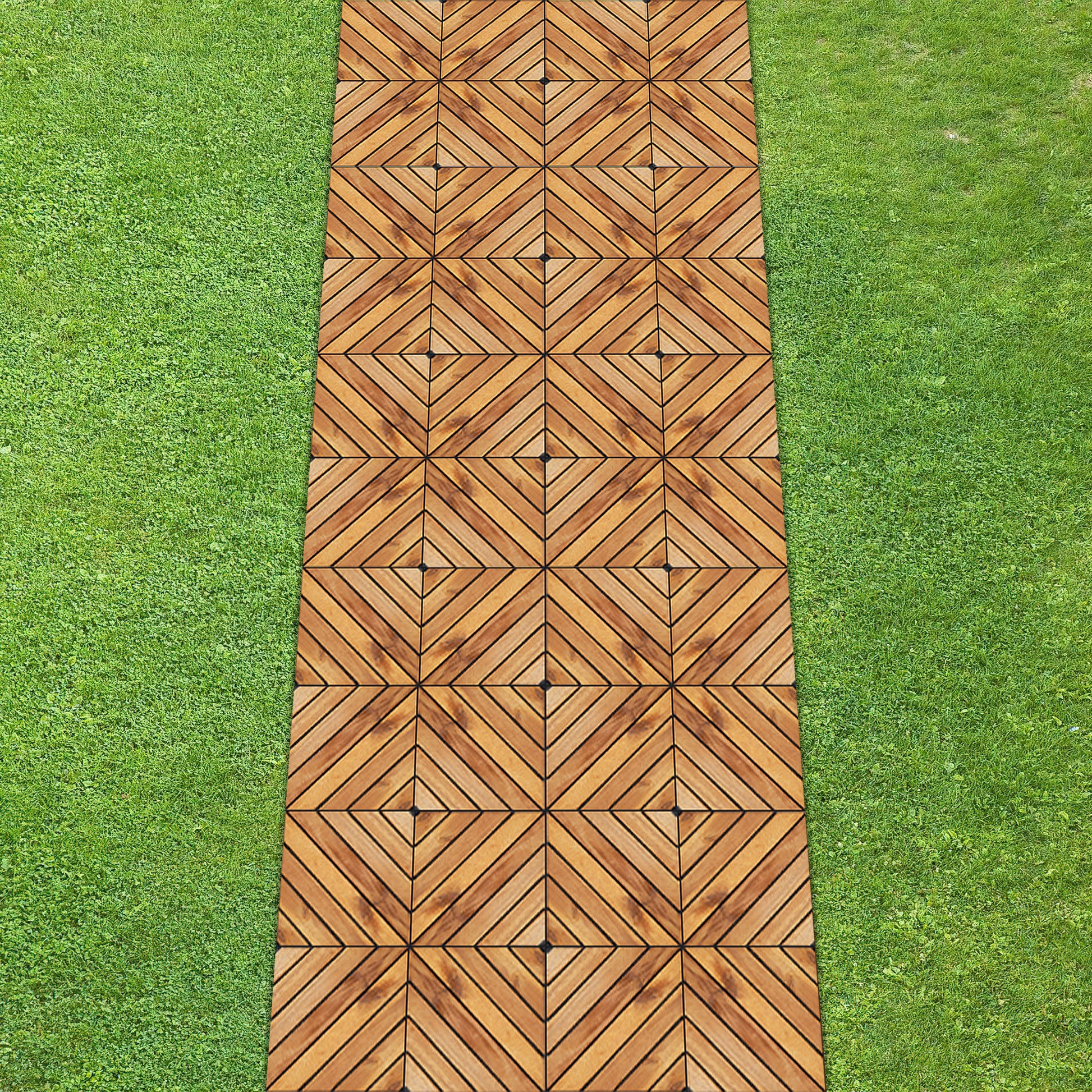 TrumanPick 27PCS Interlocking Wood Flooring Deck Tiles for Patio Garden, 12"L x 12"W, Brown Diagonal