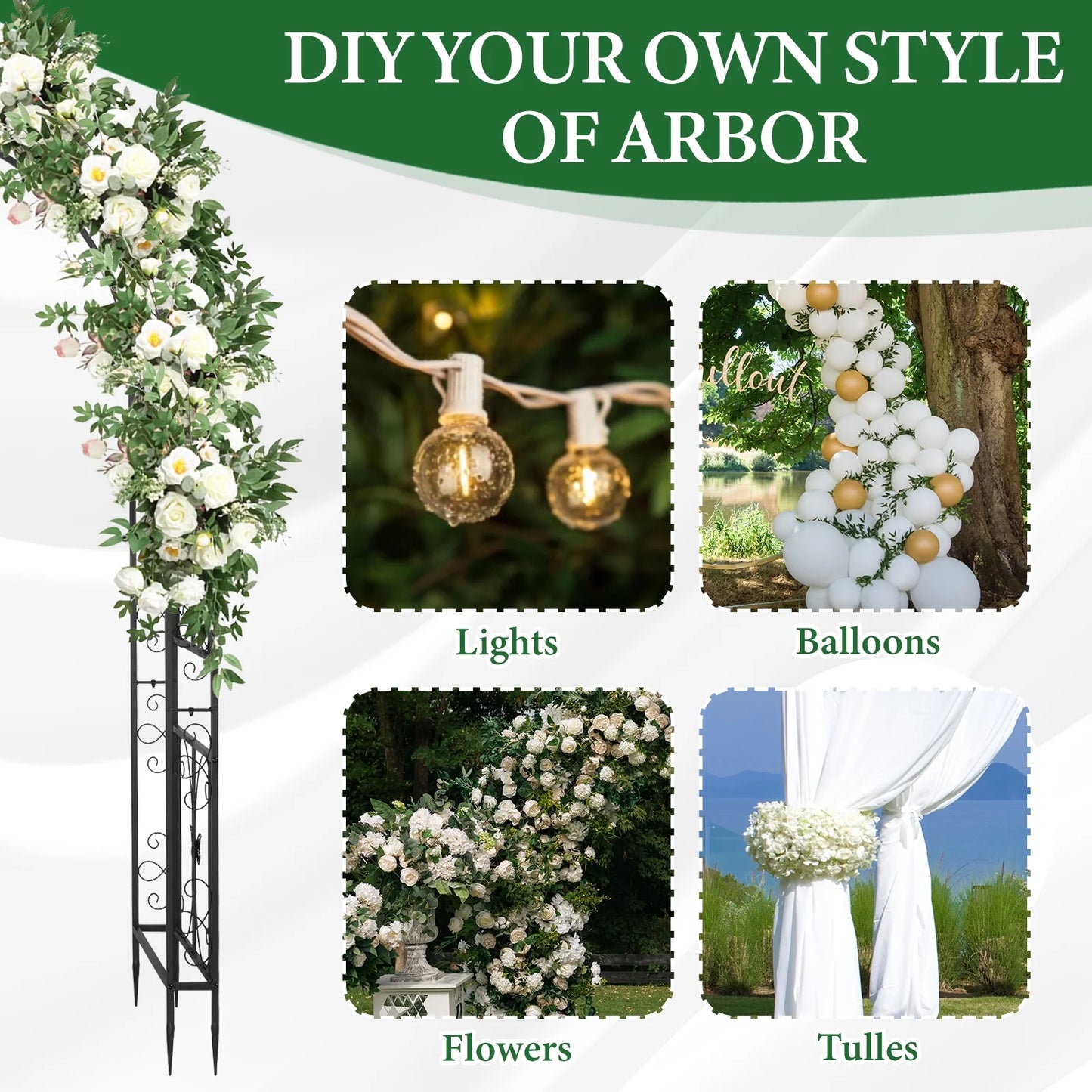 Ktaxon Garden Arbor, Arch Archway for Wedding Ceremony Party, Steel Garden Trellis for Plant Climbing, Christmas Garden Decorations Pergola for Garden, Backyard, Lawn