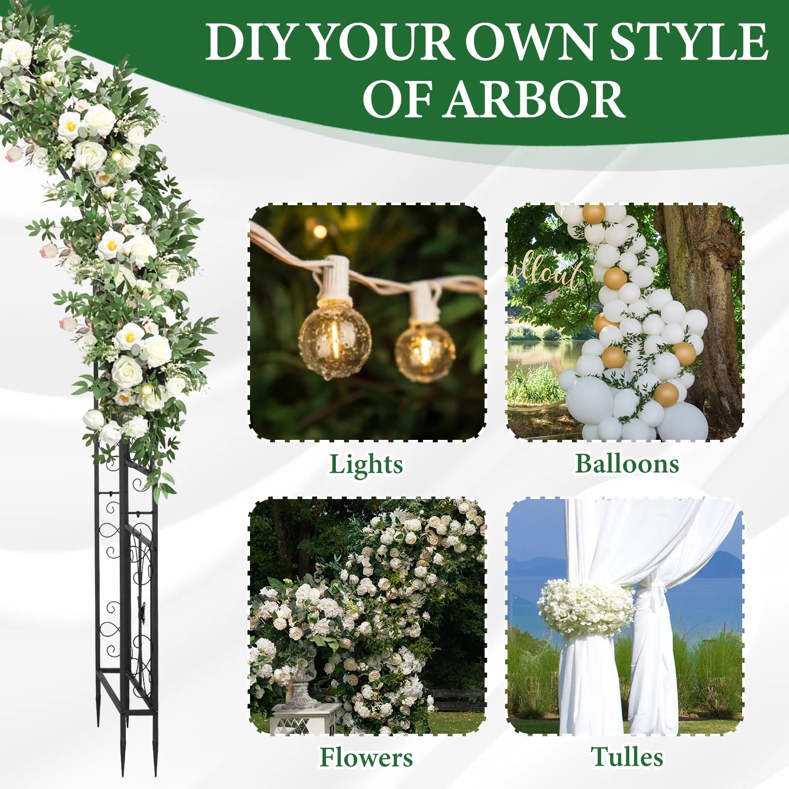 Ktaxon Garden Arbor, Arch Archway for Wedding Ceremony Party, Steel Garden Trellis for Plant Climbing, Christmas Garden Decorations Pergola for Garden, Backyard, Lawn