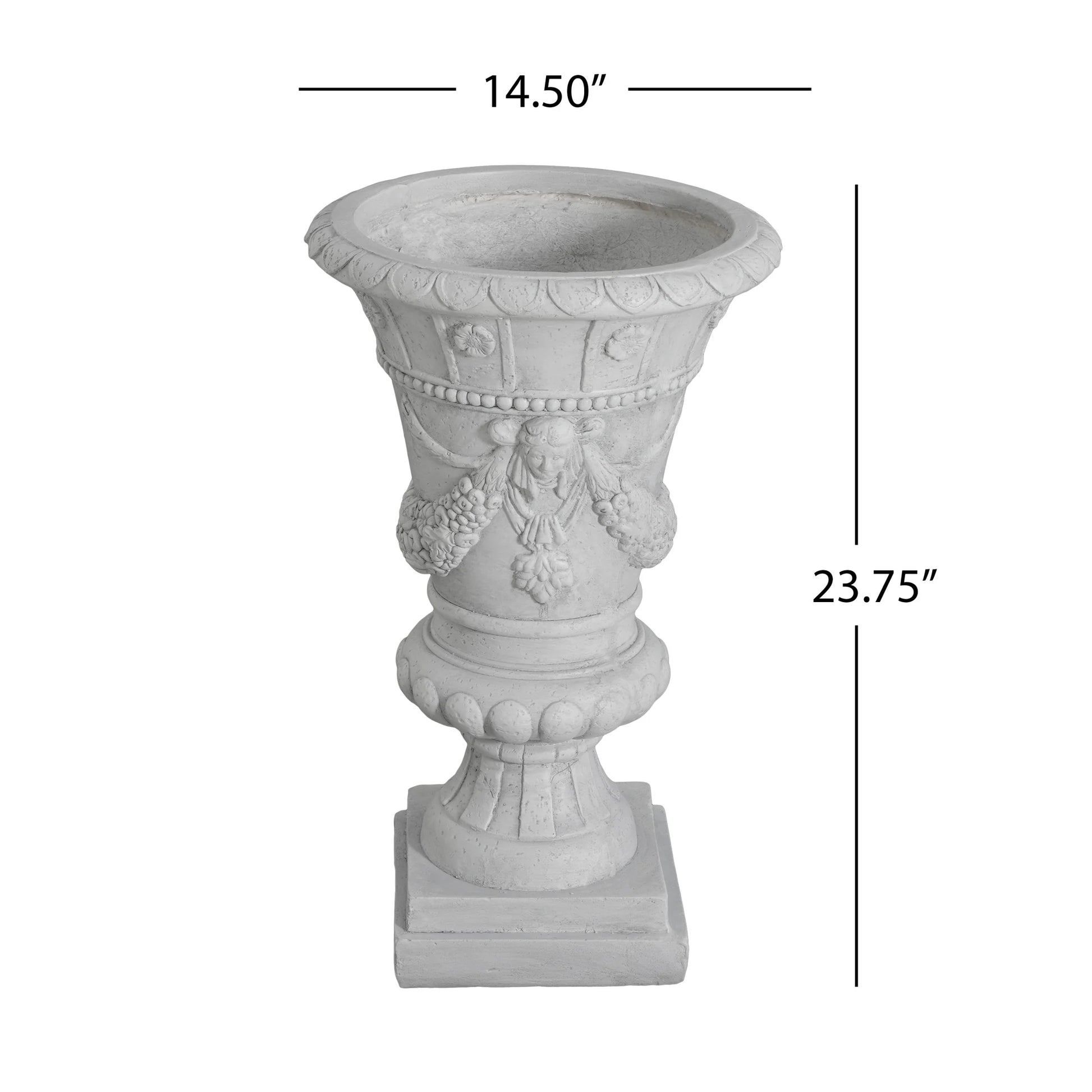 Christopher Knight Home 23.75" MGO Garden Urn Planter with Drainage Hole, Classic Outdoor Pot, Light Gray, Set of 2