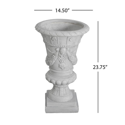 Christopher Knight Home 23.75" MGO Garden Urn Planter with Drainage Hole, Classic Outdoor Pot, Light Gray, Set of 2
