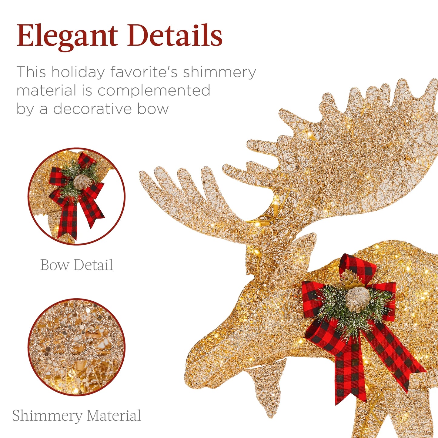 Best Choice Products 2-Piece Moose Family Lighted Christmas Yard Decor Set w/170 LED Lights, Stakes, Zip Ties - Gold