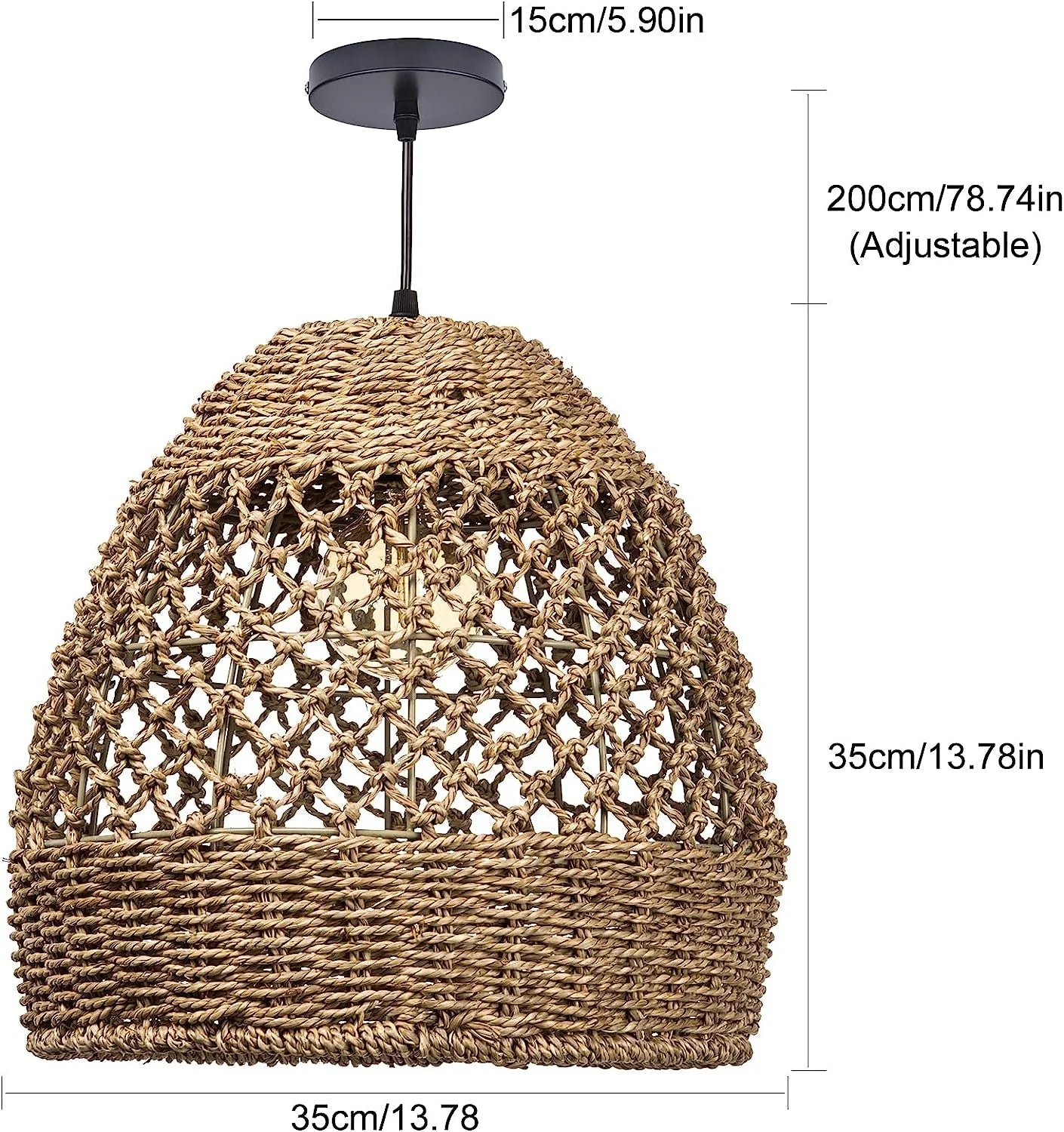 Arturesthome Creative Seagrass Pendant Lamp Rattan Lampshade Handmade Weave Lighting Modern Hanging Ceiling Light Fixture for Cafe Bar