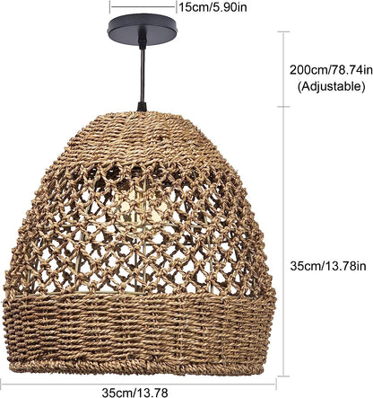 Arturesthome Creative Seagrass Pendant Lamp Rattan Lampshade Handmade Weave Lighting Modern Hanging Ceiling Light Fixture for Cafe Bar