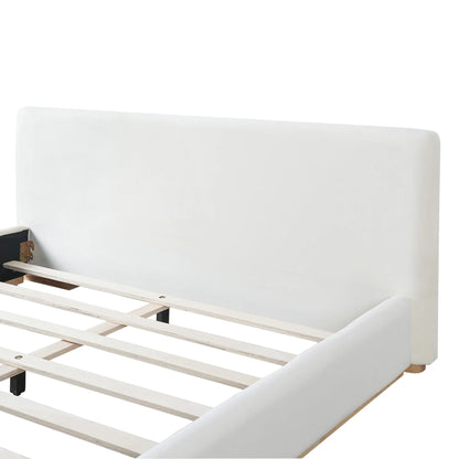 Christopher Knight Home Queen Bed with Velvet Upholstery, Solid Wood Platform, Padded Headboard, White