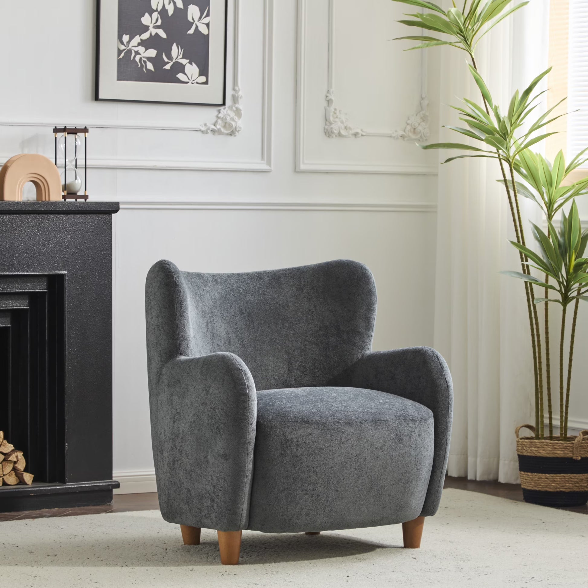 Christopher Knight Home Mid-Century Modern Velvet Wingback Accent Chair with Birch Legs, White