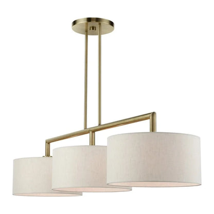 Livex Lighting Monroe 3-Light Metal & Fabric Linear Chandelier in English Bronze