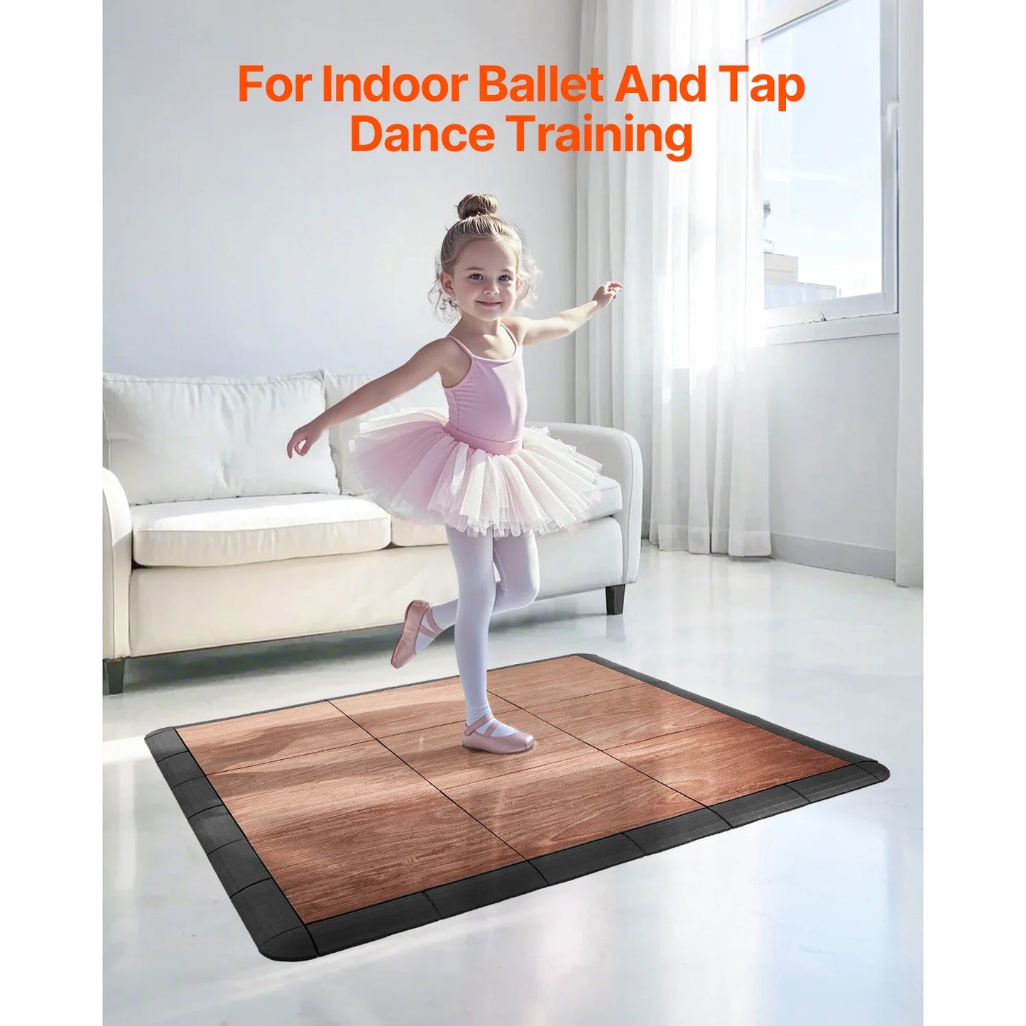 KFFKFF Interlocking Dance Floor Tiles, 12.4 x 12.4 in, 52-Piece Portable Flooring with Cushioned Base (Oak Wood Grain, Covers 52 sq. ft/Box)