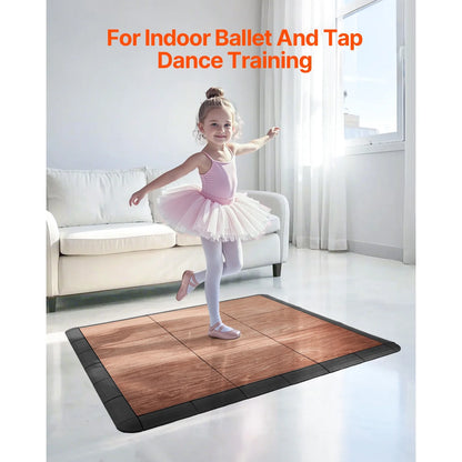 KFFKFF Interlocking Dance Floor Tiles, 12.4 x 12.4 in, 52-Piece Portable Flooring with Cushioned Base (Oak Wood Grain, Covers 52 sq. ft/Box)