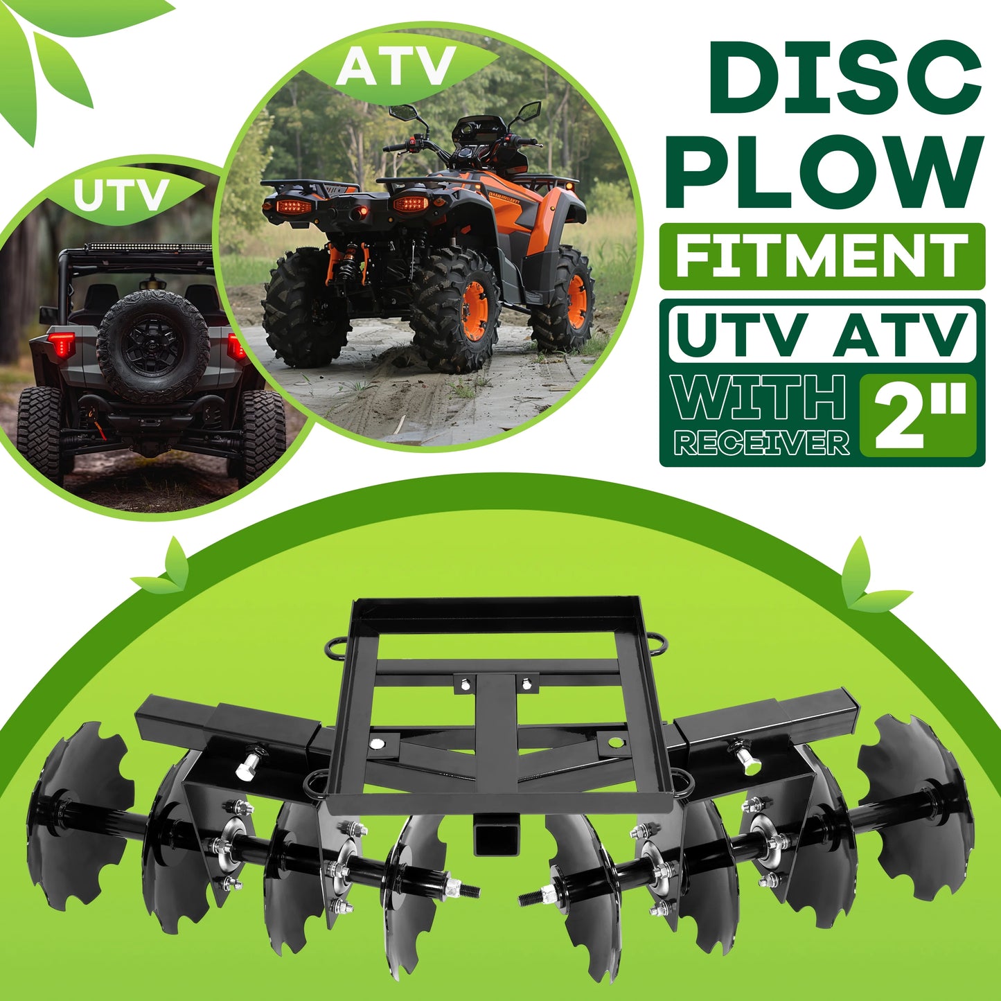 KOJEM Disc Plow Harrow for ATV Steel With 8 blades W/Hardware Universal 54" Cut Width