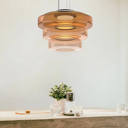 Arturesthome Contemporary Multi-Layer Clear Glass Pendant Lighting, Amber/Green/Grey
