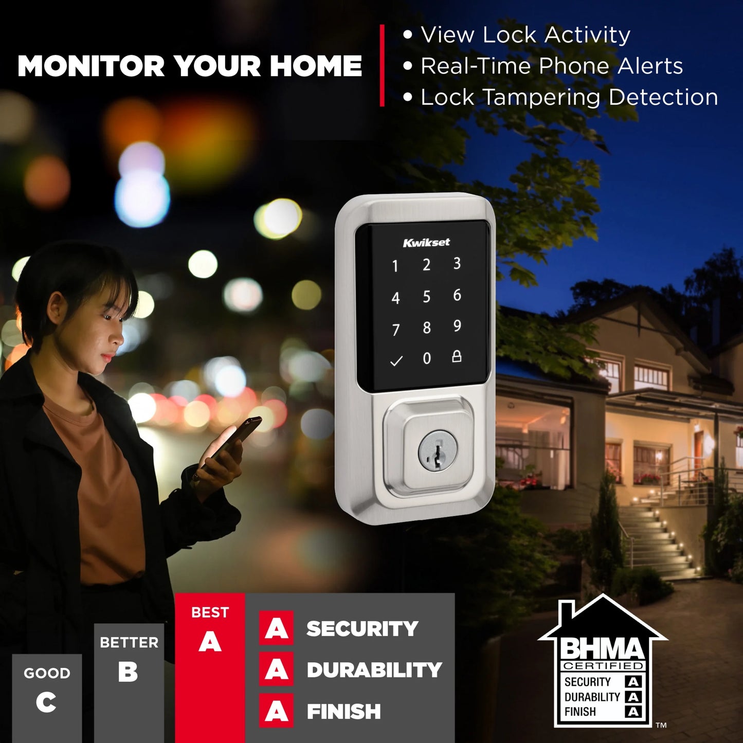 Kwikset Halo Touchscreen Wi-Fi Smart Deadbolt Hardware Lock with Smartkey Satin Nickel