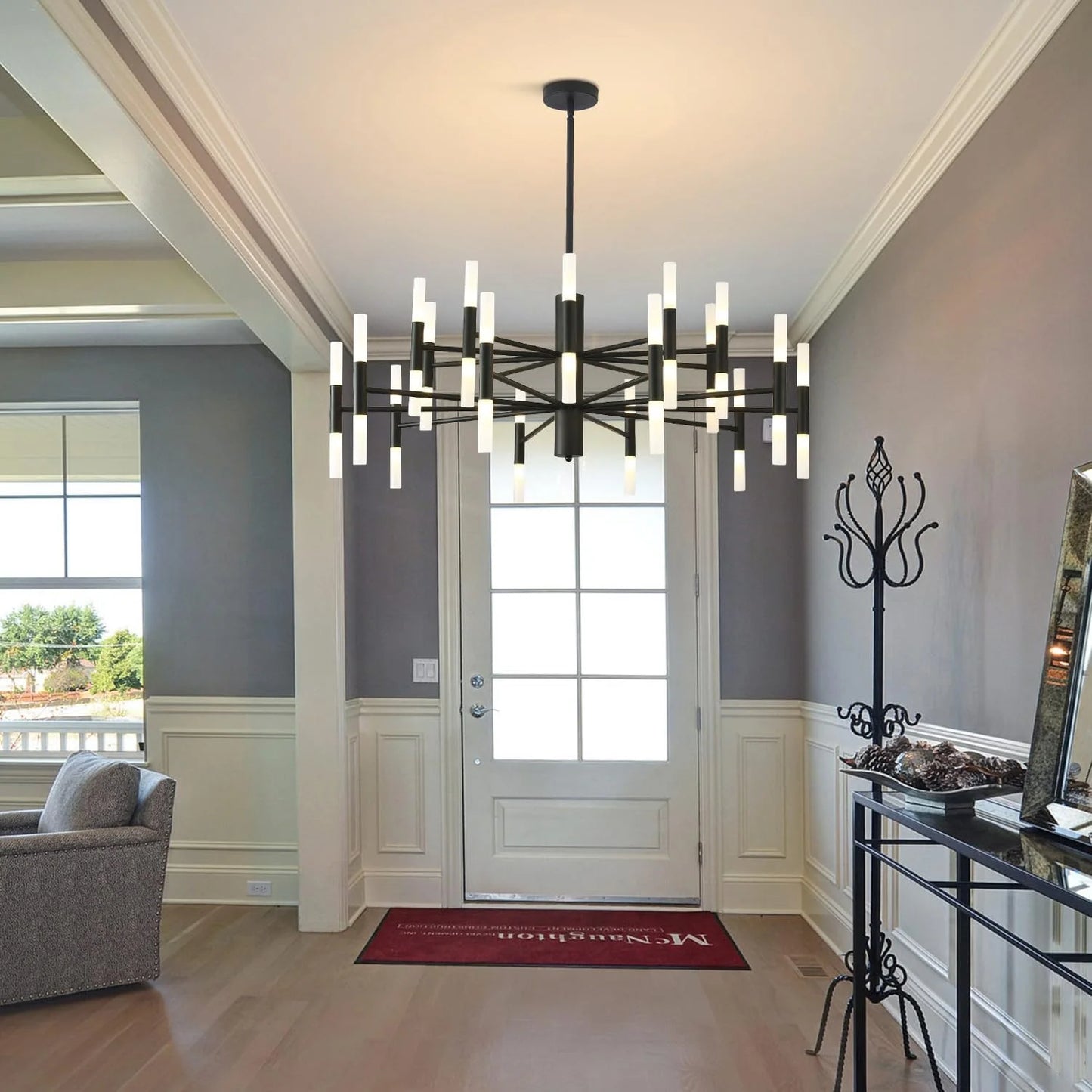KCO Lighting Black Sputnik Light Fixture, Vintage Chandelier 40 Lights, Mid Century Modern LED Farmhouse Ceiling Light
