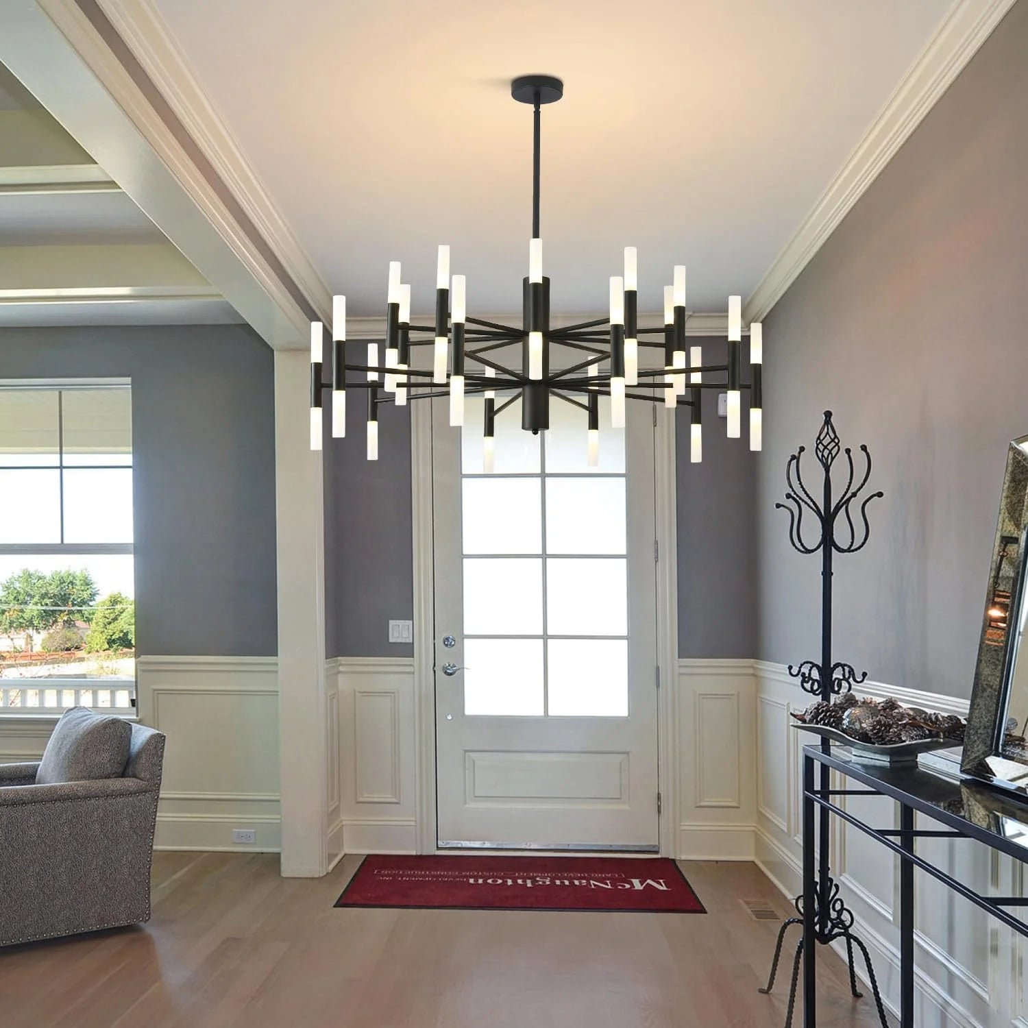 KCO Lighting Black Sputnik Light Fixture, Vintage Chandelier 40 Lights, Mid Century Modern LED Farmhouse Ceiling Light