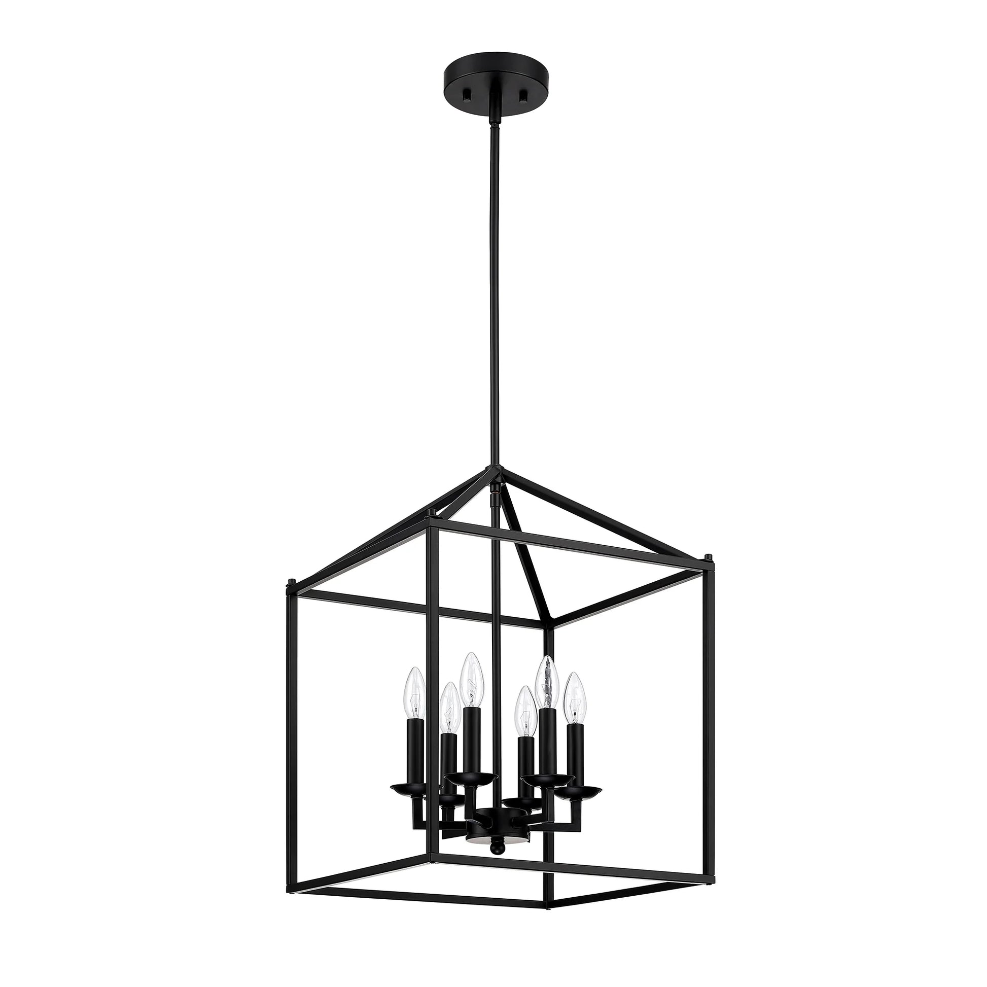 16" 6-Light Kitchen Light Fixture Ceiling Mount Matte Black Pendant Lighting for Dining Room, Living Room