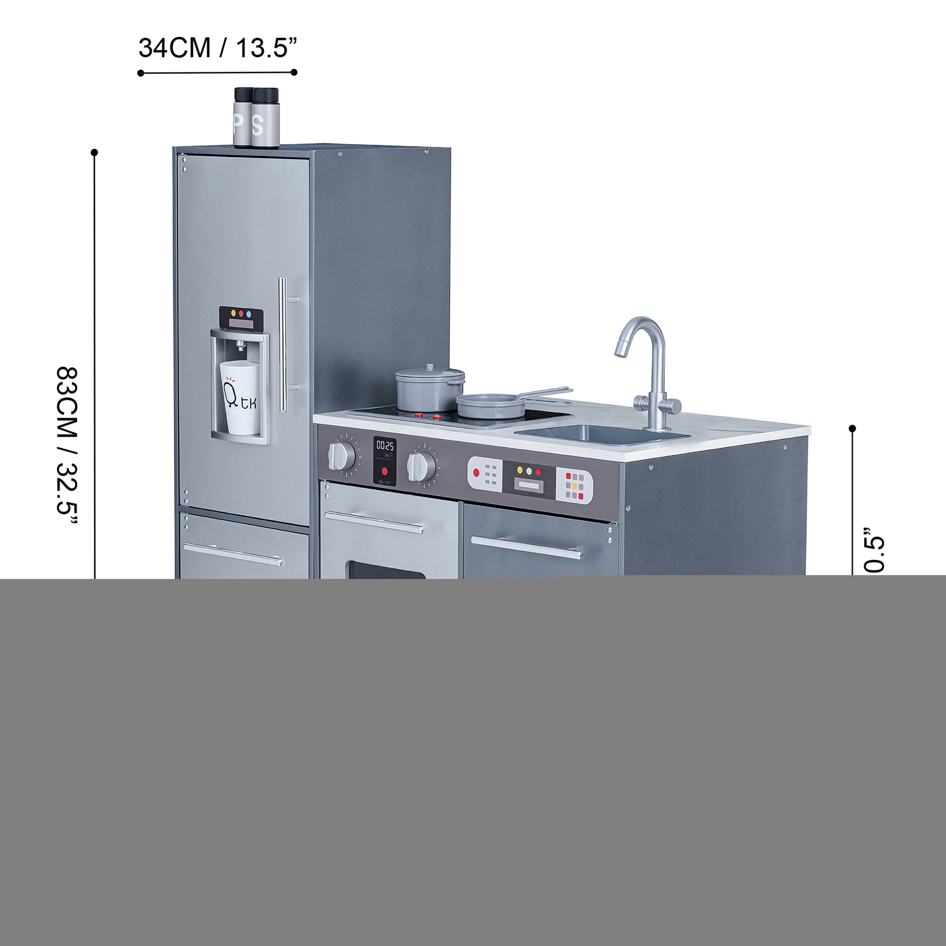 Teamson Kids Milano Kids Wooden Play Kitchen & 10 Accessories Grey TD-13397B