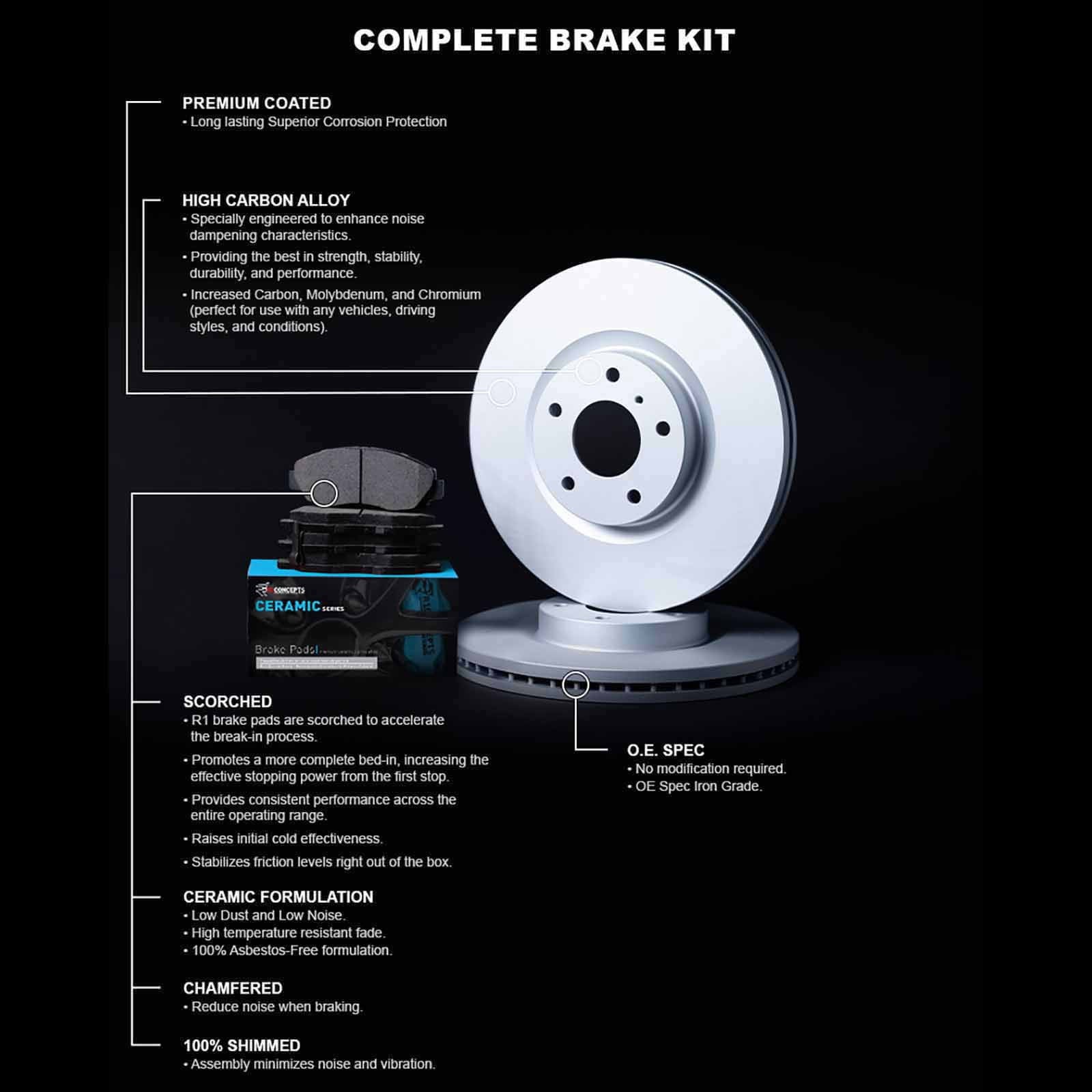 R1 Concepts Rear Brakes and Rotors Kit |Rear Brake Pads| Brake Rotors and Pads| Ceramic Brake Pads and Rotors |Hardware Kit WDWH1-59046