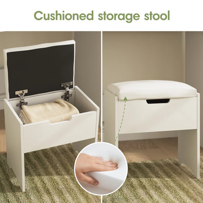 VEANERWOOD Makeup Vanity Table with Lighted Mirror & Power Strip, White Vanity Set with Large Storage, 3 Lighting Modes, 31.5 inch, White