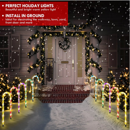 Christmas Pathway Lights Outdoor 21" 10 Pack 8 Lighting Modes Flickering Pathway Christmas Marker Lights Outdoor Waterproof Christmas Lighting Decoration Light
