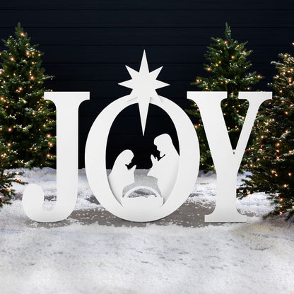Best Choice Products 46in Outdoor JOY Christmas Nativity Decoration w/Weather Resistant PVC, Ground Stakes - Red/White
