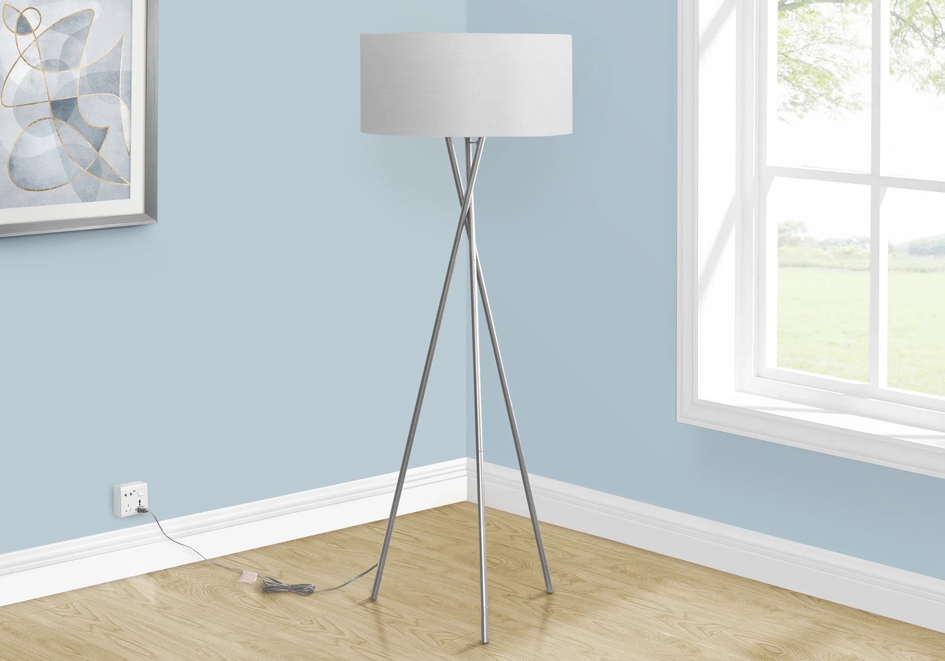 Modern Tripod Floor Lamp - 62" Black Metal & Ivory Shade - 3-Way Dimmable Lighting for Living Room & Bedroom
