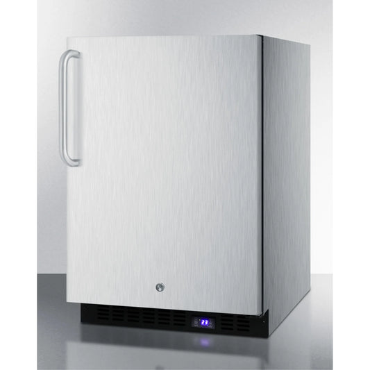 Frost-free outdoor all-freezer in complete stainless steel, w/digital thermostat, LED lighting, towel bar handle, and lock; built-in or freestanding