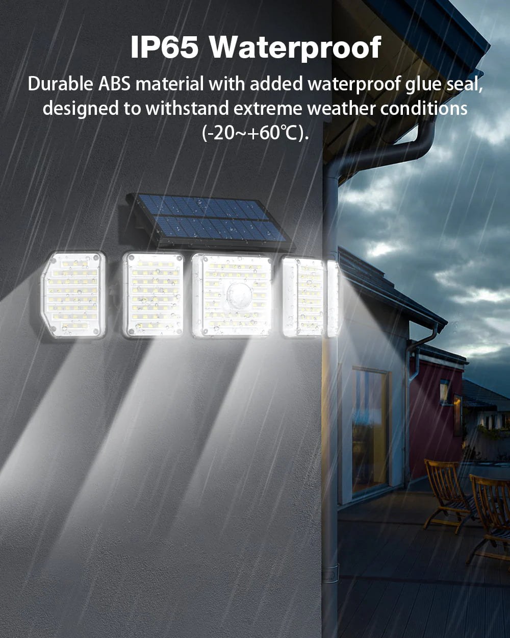 2/1 Pack Solar Lights Outdoor,5 Adjustable Heads Solar Flood Lights,214 LED 3 Lighting Modes Dimmable IP65 Waterproof, Motion Sensor Security Wall Lights