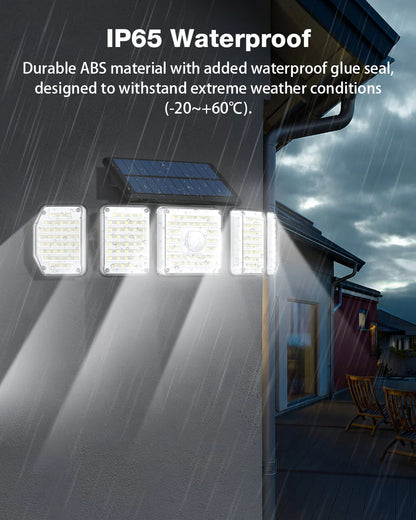 2/1 Pack Solar Lights Outdoor,5 Adjustable Heads Solar Flood Lights,214 LED 3 Lighting Modes Dimmable IP65 Waterproof, Motion Sensor Security Wall Lights