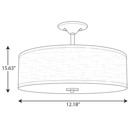 P350168-009-Progress Lighting-Inspire - Close-to-Ceiling Light - 3 Light - Drum Shade in Farmhouse style - 18 Inches wide by 11.5 Inches high-Brushed