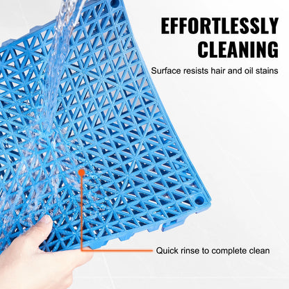 KFFKFF Connectable Tiles in Blue, 55PCS, Measuring 12" x 12" Each, Composed of Gentle PVC, Featuring Interlocking Drainage Floor Tiles, Slip-Resistant with Drainage Openings, in Blue