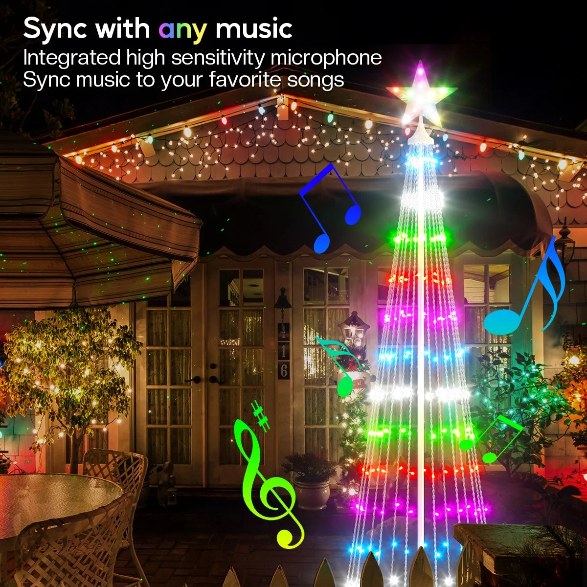 8FT 191 LED Christmas Cone Tree Smart Light with 58 Modes DIY Timer Remote Dimmable Artificial Christmas Tree for Porch Yard Patio Indoor Outdoor Xmas Holiday Decor