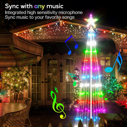 8FT 191 LED Christmas Cone Tree Smart Light with 58 Modes DIY Timer Remote Dimmable Artificial Christmas Tree for Porch Yard Patio Indoor Outdoor Xmas Holiday Decor