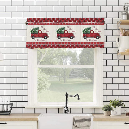 Capreze Christmas Window Drapes Xmas Kitchen Valance Short Curtain Slot Top Window Drapes Curtain Cafe Tier Christmas Short Curtain D W:91"x H:18"