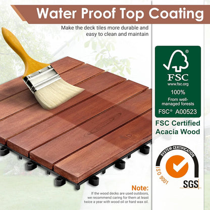 BuxWellBang 27pcs Wood Flooring Tiles for Indoor & Outdoor,11.8'' x 11.8'' x 0.8'',Brown