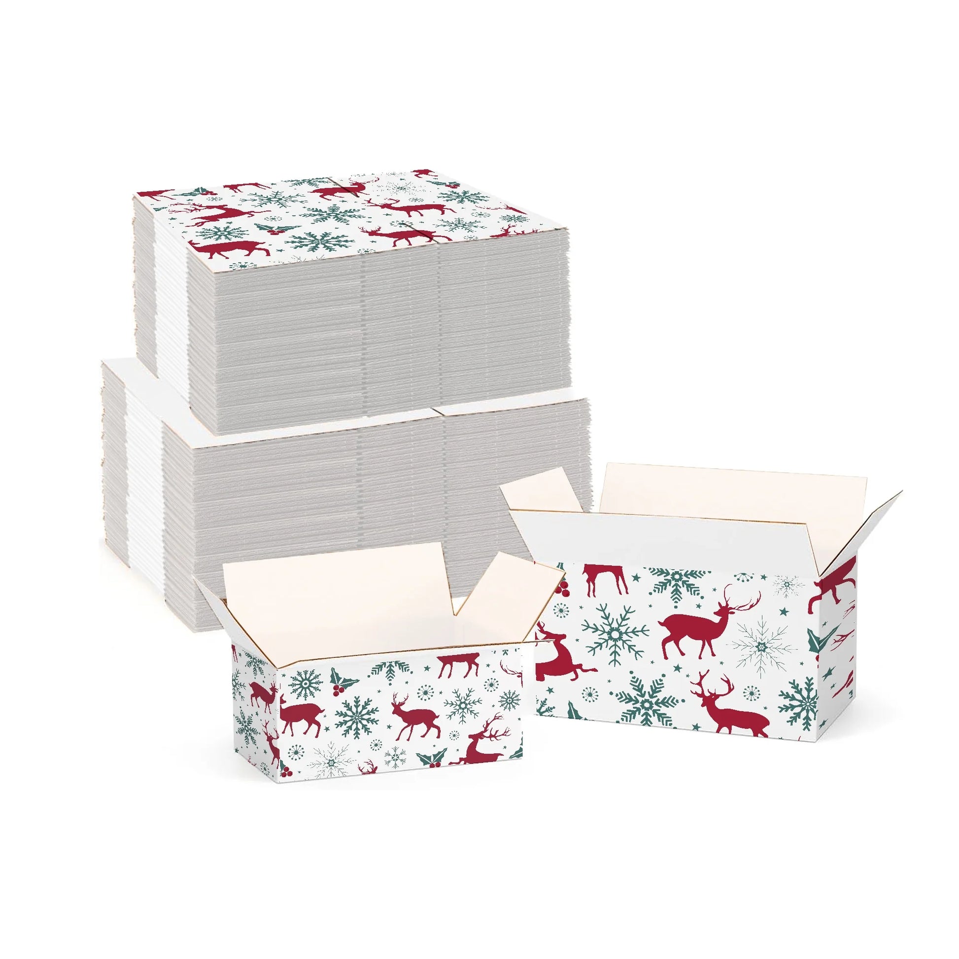Ucanpack Christmas Packing Boxes 8x6x4 inch - 100 Pack Vintage Reindeer Printed Square Christmas Boxes - Holiday Shipping Box Made in USA Christmas Shipping Boxes Large