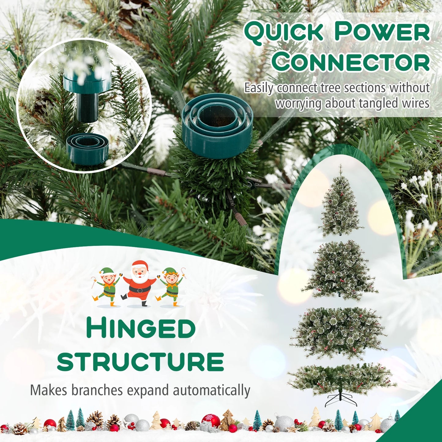 Costway 9 FT Artificial Christmas Tree with 360? Quick Power Connector 1714 Pine Needles