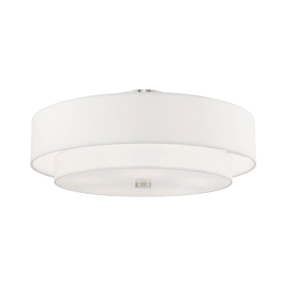 Livex Lighting Meridian 9.5" 5-Light Metal & Fabric Semi Flush in Satin Brass