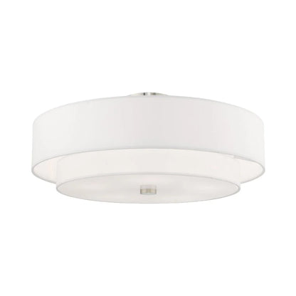 Livex Lighting Meridian 9.5" 5-Light Metal & Fabric Semi Flush in Satin Brass