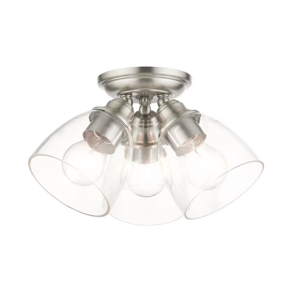 Livex Lighting Montgomery 3-Light Metal & Glass Flush Mount in Black