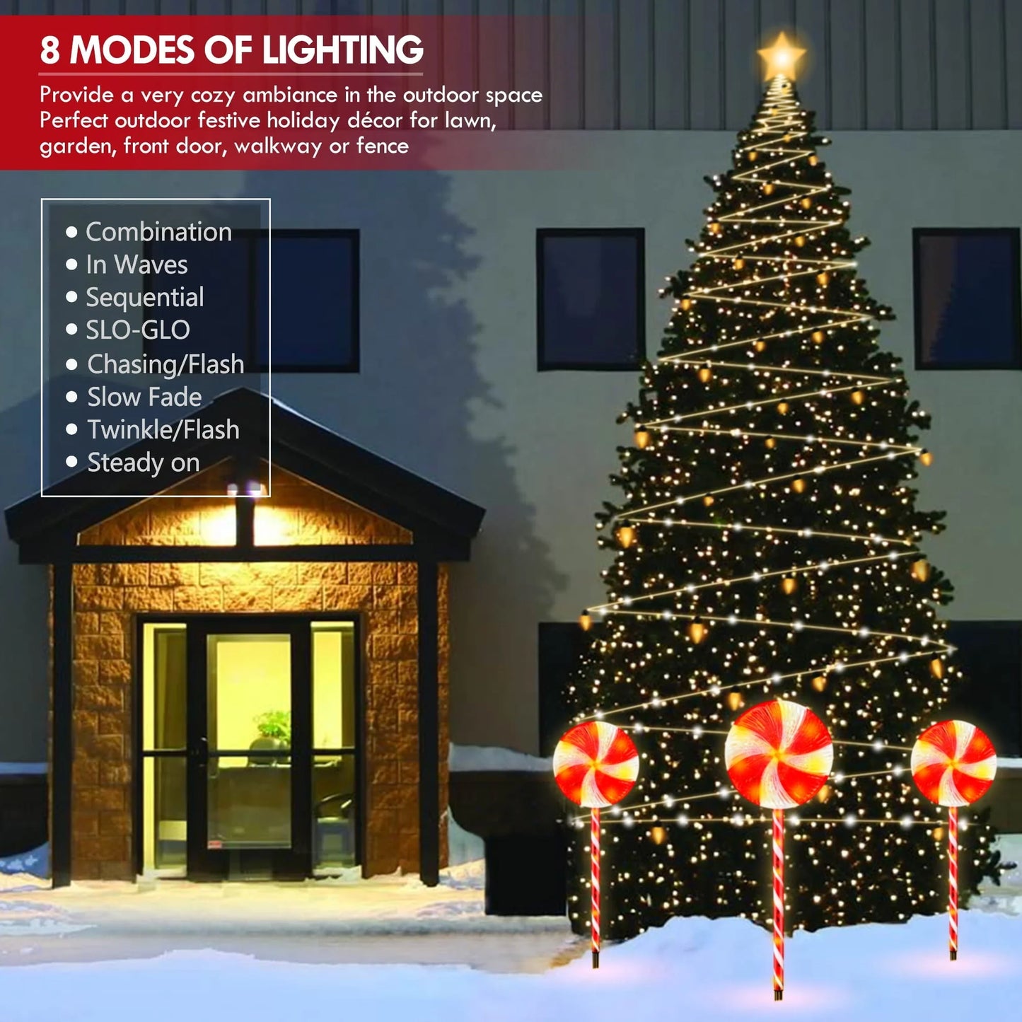 Set of 3 28inch Christmas Pathway Light Lollipop 8 Lighting Modes Flickering Candy Marker Waterproof Outdoor Christmas Decor Light