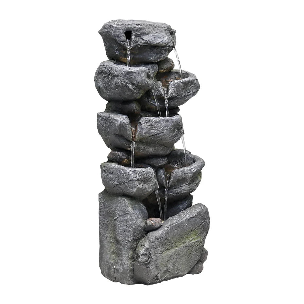 chrismas clearnaceStacked Rock Fountain with LED Lights - Outdoor Water Fountains Cascading Floor Water Feature Art Decor for Garden,Pation, Deck, Porch