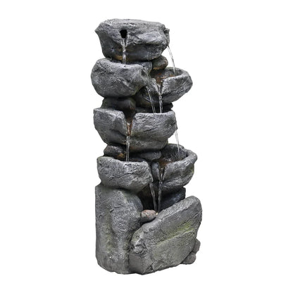 chrismas clearnaceStacked Rock Fountain with LED Lights - Outdoor Water Fountains Cascading Floor Water Feature Art Decor for Garden,Pation, Deck, Porch