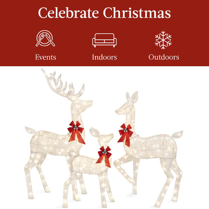 Best Choice Products 3-Piece Lighted Christmas Deer Set Outdoor Yard Decoration w/360 LED Lights, Stakes - White