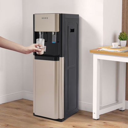 Bottom Loading Water Dispenser with Hot & Cold Water, 450W Heating, 70W Cooling, Stainless Steel Liner, Child-Safe, for Home & Office, Gold