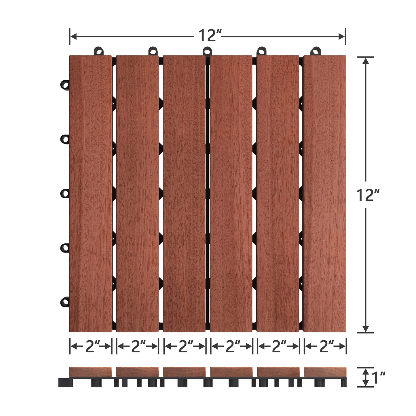 BuxWellBang 27pcs Wood Flooring Tiles for Indoor & Outdoor,11.8'' x 11.8'' x 0.8'',Brown