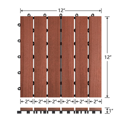BuxWellBang 27pcs Wood Flooring Tiles for Indoor & Outdoor,11.8'' x 11.8'' x 0.8'',Brown
