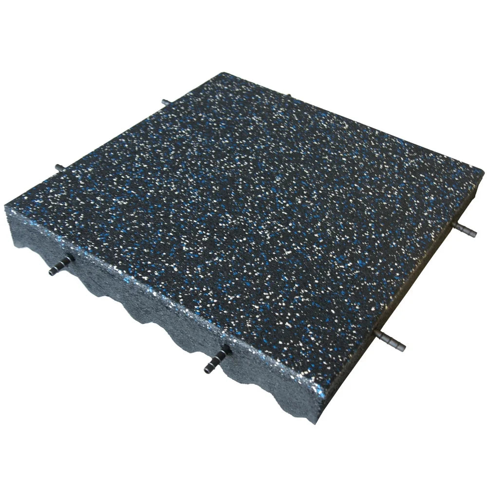 Rubber-Cal "Eco-Safety" Interlocking Playground Tiles - 3 x 19.5 x 19.5 Inch - 40 Pack - 111 Square Feet Coverage - Blue/White Speckled