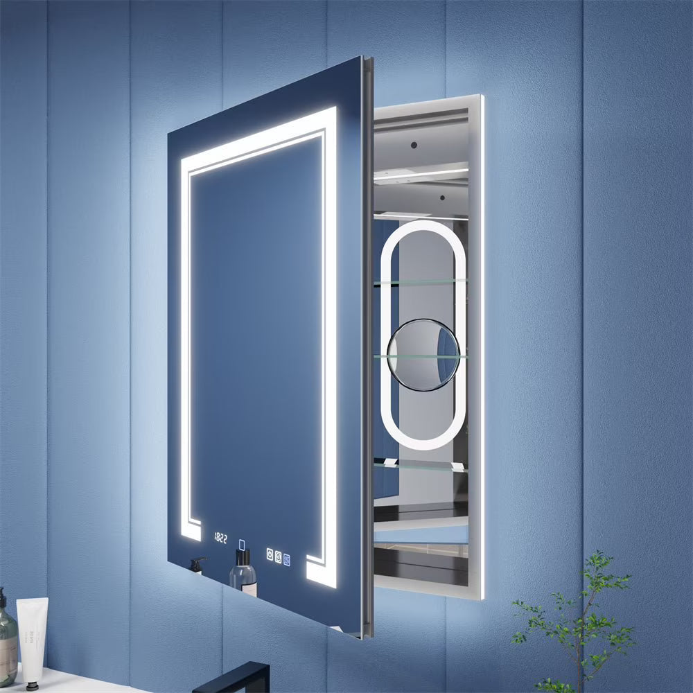 Illusion-B 24"x32" LED Lighted Recessed/Surface Medicine Cabinet with Magnifier, Anti-Fog, Front & Back Lighting, USB & Outlets