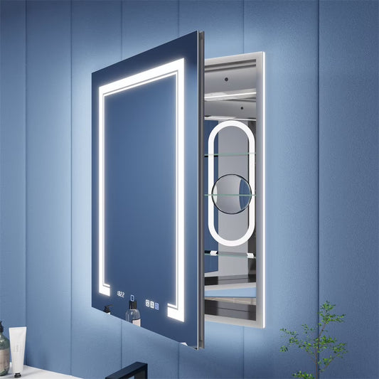 Illusion-B 24"x32" LED Lighted Recessed/Surface Medicine Cabinet with Magnifier, Anti-Fog, Front & Back Lighting, USB & Outlets