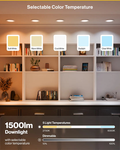 Sunco 12 Pack 6 Inch LED Recessed Light with Night Light, Canless Recessed Lighting, 1500 LM, 15W (150W Equivalent), Selectable CCT 2700K/3000K/4000K/5000K/6000K, Dimmable, with Junction Box